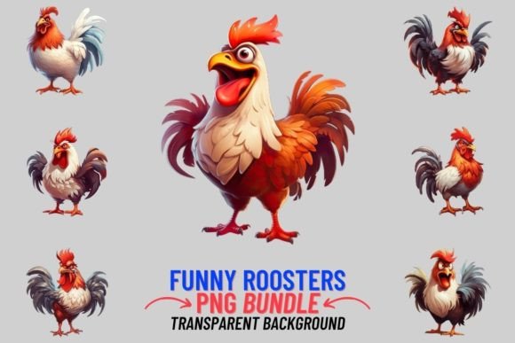 Barnyard Humor: Using Funny Roosters 12 PNG Sublimation