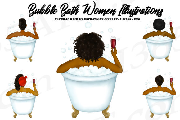 Black Women in Bathtubs Clipart Set PNG: Design Ideas