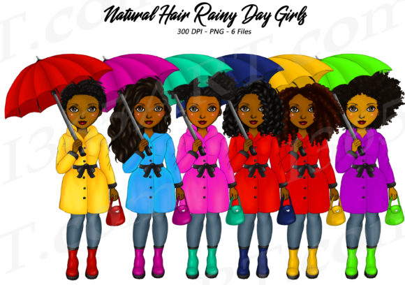 Black Women Rainy Day Clipart Set PNG: Versatile Design Assets