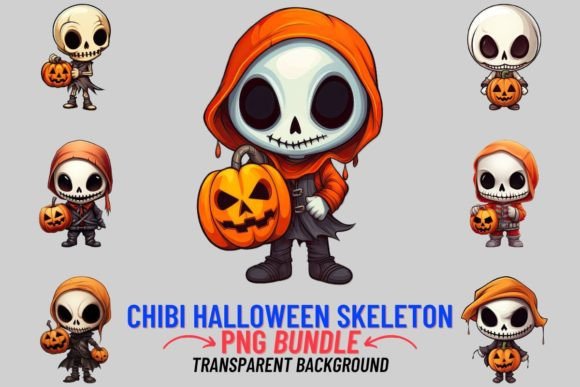 Cute Skeletons with Pumpkins Sublimation: A Whimsical Halloween Design Asset