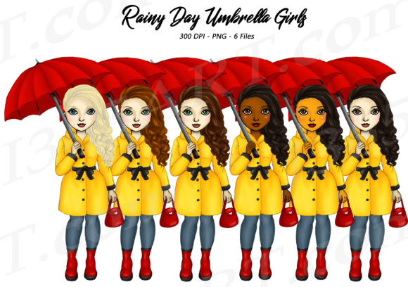 Enchanting Rainy Day Girls Clipart Fashion PNG