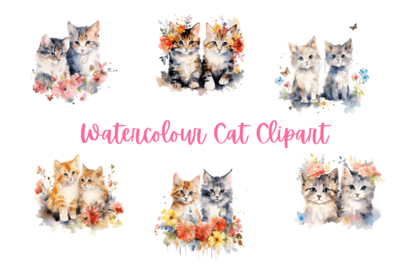 Enchanting Watercolor Couple Cat Clipart for Creative Projects