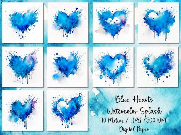 Exploring the Artistic Appeal of Blue Hearts Watercolor Splash