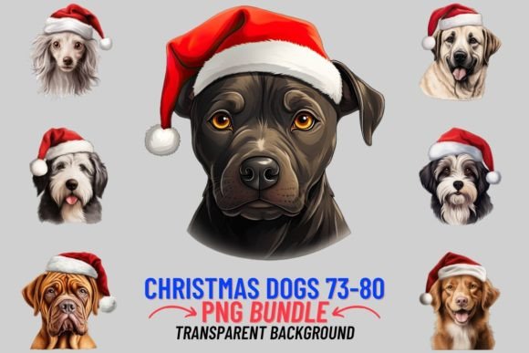 Festive Canine Art: Christmas Dogs in Hats Sublimation 73-80
