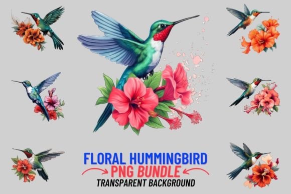 Floral Hummingbird Sublimation Clipart for Vibrant Design