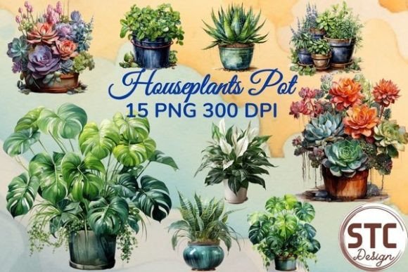 Houseplants Pot Watercolor Sublimation: A Designer's Green Asset