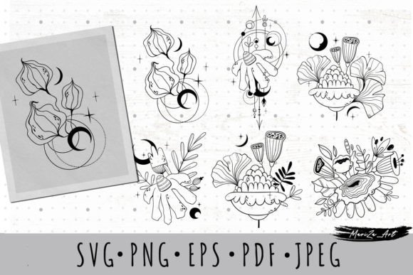 Mystic Celestial Floral Clip Arts SVG: Ethereal Design Elements