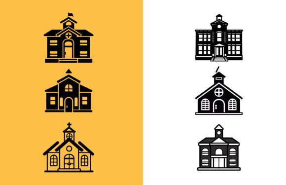 School Building with School Bus Vector: A Designer's Go-To Asset
