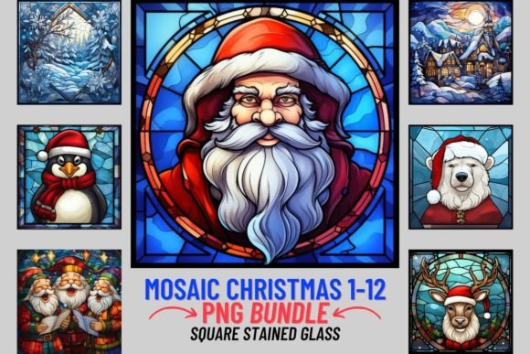 Square Stained Glass Christmas 1-12: Festive Design Assets