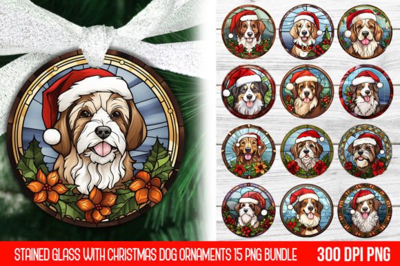 Stained Glass with Christmas Dog and Santa: A Festive Design Asset