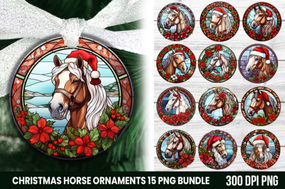 Stained Glass with Christmas Horse: A Festive Design Asset