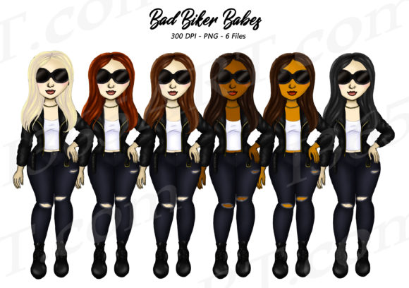 Unleash Creative Energy with the Cute Biker Girls Clipart Set PNG