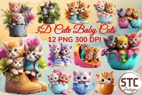 Unleashing Adorable Charm with 3D Cute Happy Baby Cats Sublimation