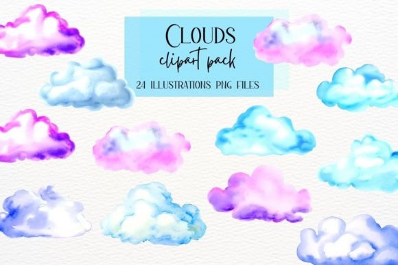 Watercolor Clouds Collection: Soft Nursery Clipart for Creative Projects