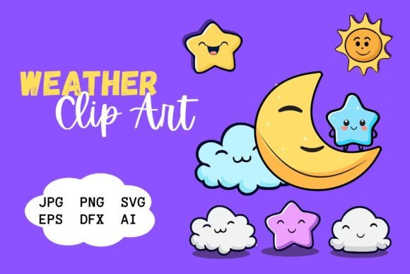 Weather Clipart PNG: Sun, Moon & Star for Creative Designs