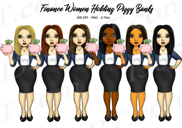 Women Holding Piggy Banks Clipart: Your Go-To Design Asset